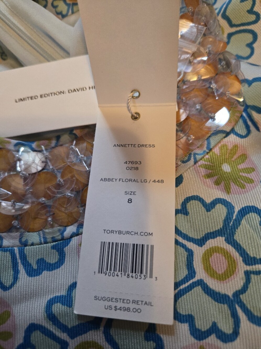 NWT Tory Burch Blue and Green Floral Midi Dress with Beaded Neckline - 8 - Picture 6 of 10